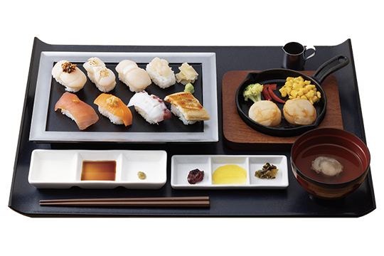 ホタテの鉄板ステーキ付き寿司御膳