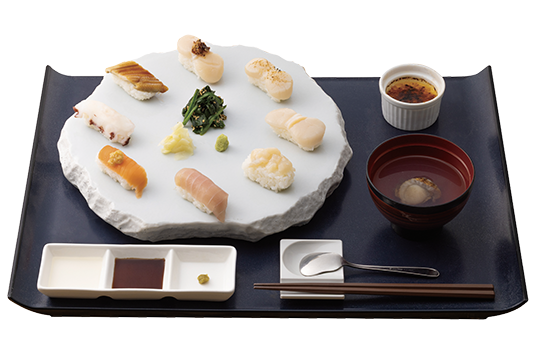 ホタテ・マグロ・サーモン等にぎり寿司ランチ8点盛り